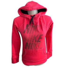 Nike Therma-Fit Women Pink Hooded Sweatshirt Sz XS Kangaroo Pocket Swoosh EUC